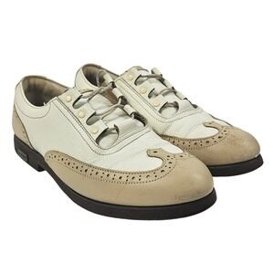 FootJoy Europa 99283 Women's Wingtip Brogue Golf Shoes Beige and White Size 6.5M